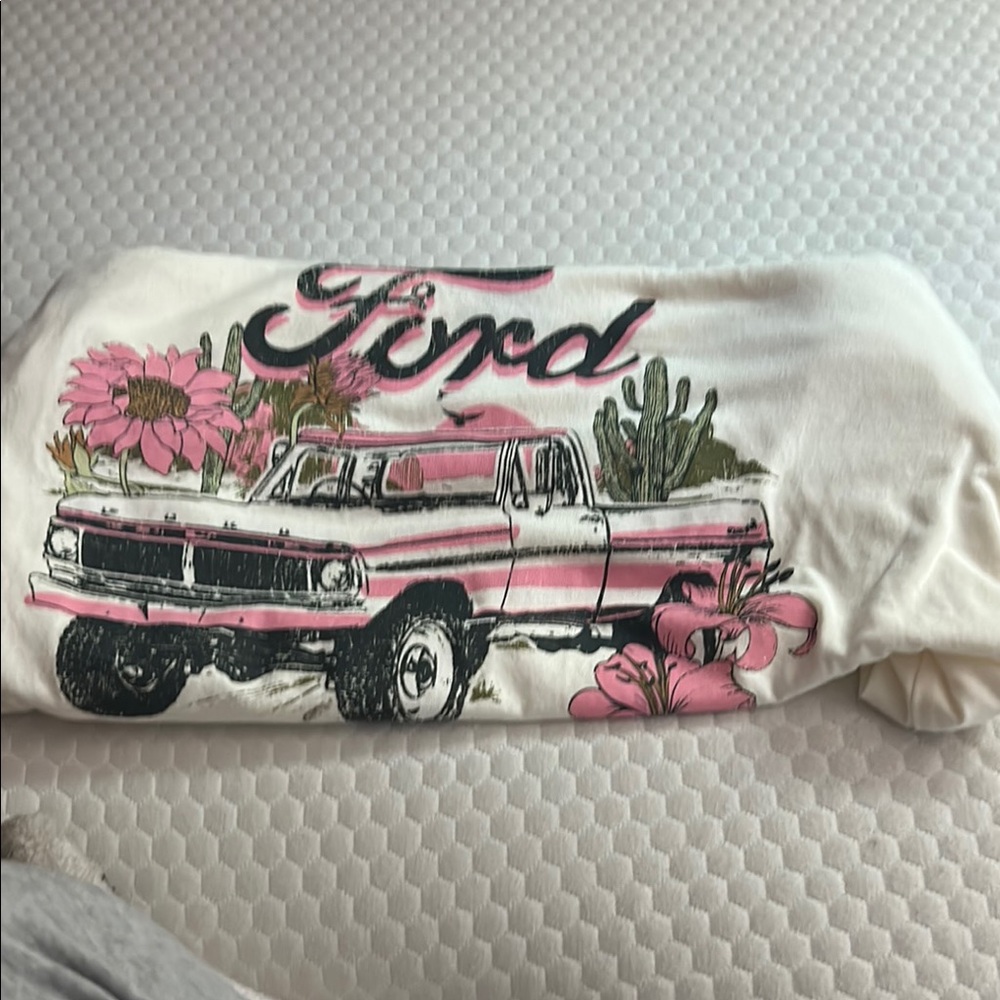 Ford Cream Tee with Pink and Green Design